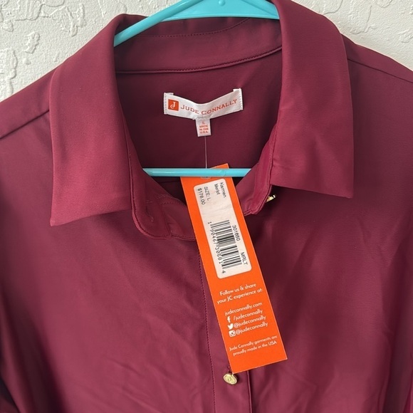 Jude Connally Karmen Button Down Blouse Large Merlot Red Gold Buttons NWT - Picture 4 of 5